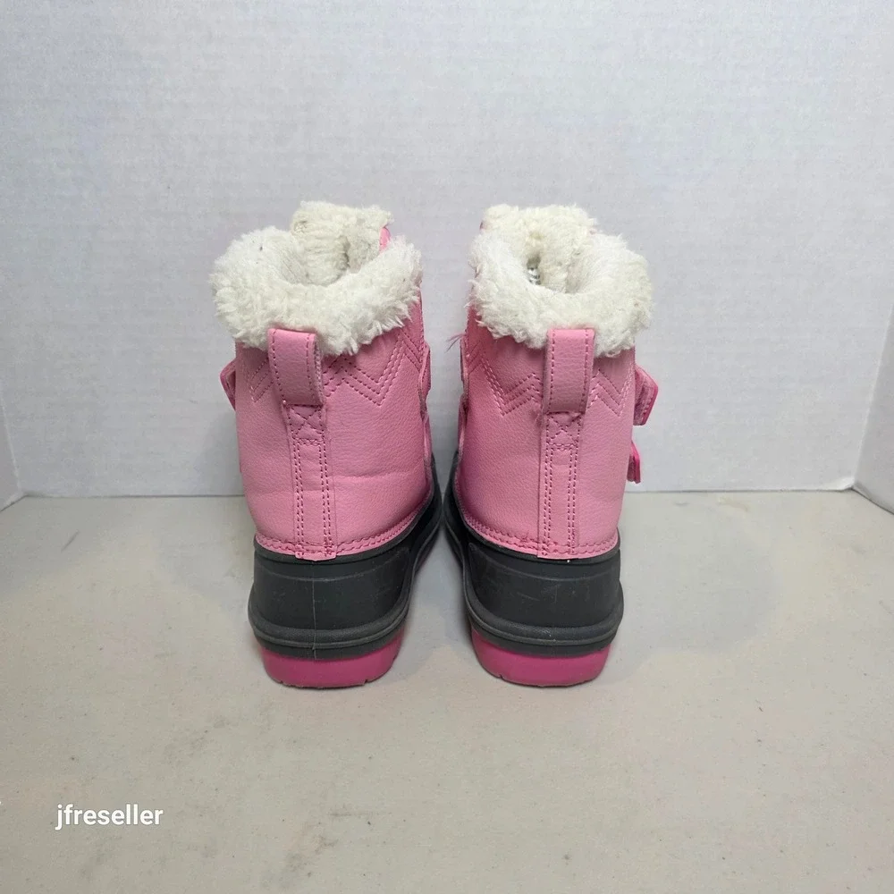 Cat & Jack Toddler Girls Pink Gray Snow Boots Thermolite Faux Fur Size 8